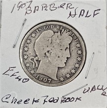 1907 BARBER HALF DOLLAR; EF-40 Used Half Dollars U.S. Coins Coins / Currency upcoming auctions