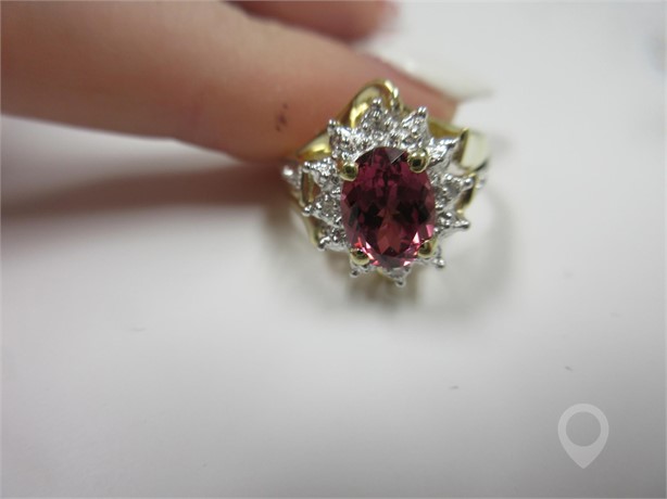 14K YELLOW GOLD PINK TOURMALINE DIAMOND RING Used Rings Fine Jewellery auction results