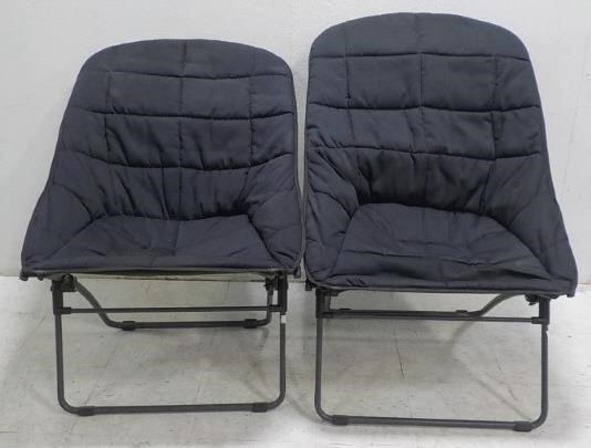 2 Folding Comfy Lawn Chairs Black Cushioned Meridian Public