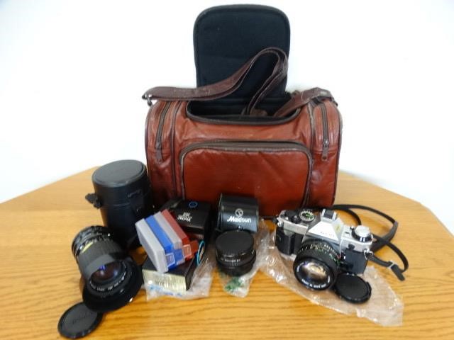 Canon Ae 1 35mm W Burgundy Leather Bag Ll Auctions Llc