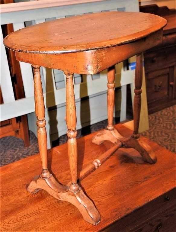 Primitive Pine Small Oval Ladies Writing Desk Epic Auctions And
