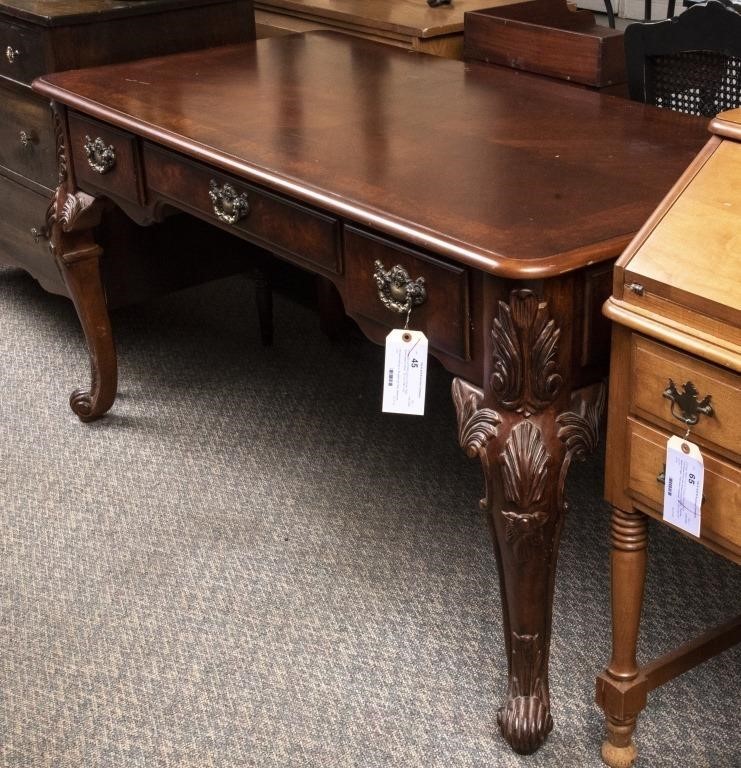 Ornate Broyhill Mahogany 3 Drawer Desk The K And B Auction Company