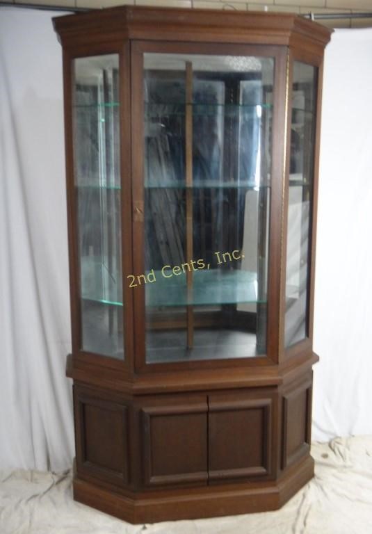 Large Locking Glass Curio Cabinet W Storage 2nd Cents Inc