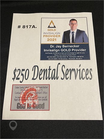 $ 250.00 CERTIFICATE FOR DENTAL SERVICES FROM DR. JAY BERNECKER New Other Personal Property Personal Property / Household items auction results