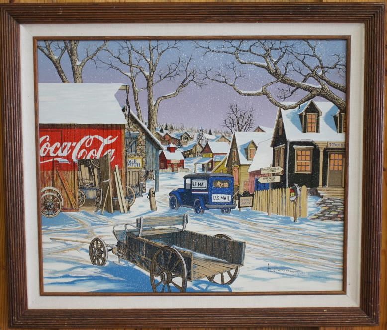H Hargrove Coca Cola Barn Winter Serigraph Live And Online