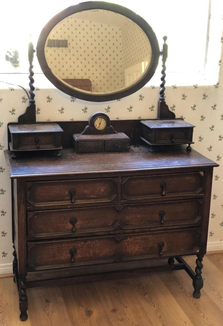 Antique Dresser W Beveled Oval Mirror Copper State Auctions