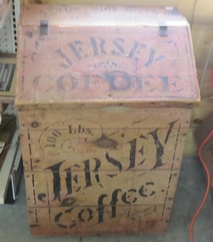 Antique Jersey Coffee 100 Lbs wood store bin A New Day 