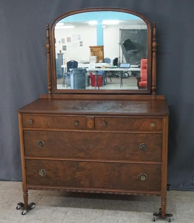 Antique Jamestown Walnut Dresser With Mirror Asset Marketing