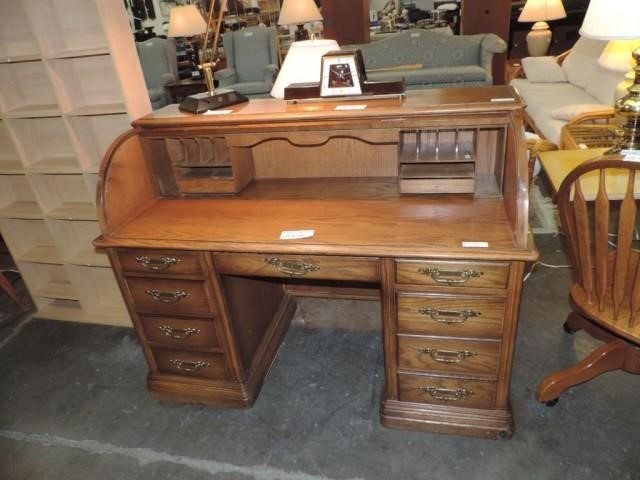 Jasper Cabinet Oak Roll Top Desk Includes Key Lightning Auctions