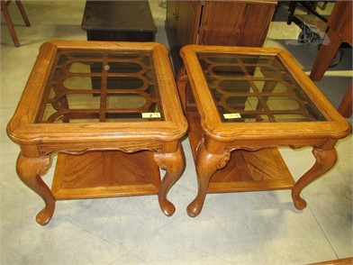 M 39x38x16 Carved Wood End Tables W Glass Inserts Other Items For