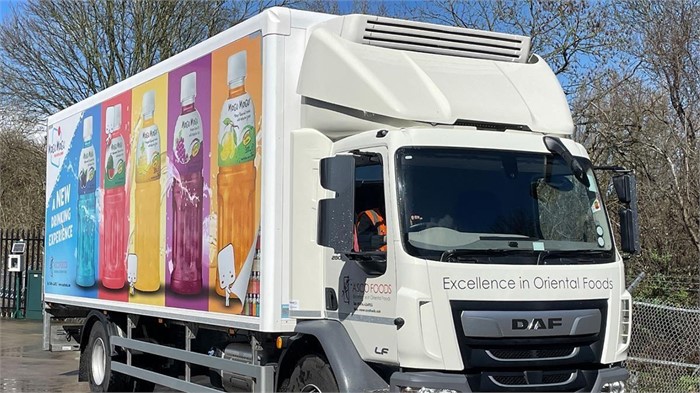 A delivery truck tailored for food and beverage delivery for Asco Foods.