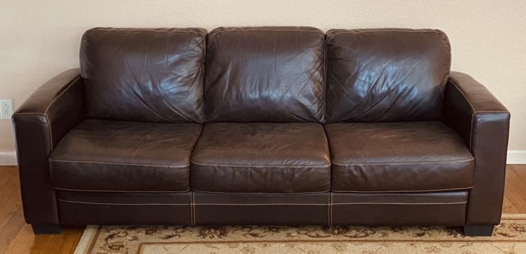 Deep Brown 3 Cushion Leather Sofa 345 Auction