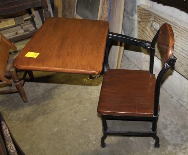 Antique Child S School Desk With Attached Chair H K Keller