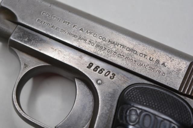 Colt M1908 25 Caliber Pocket Hammerless Pistol Kraft Auction Service