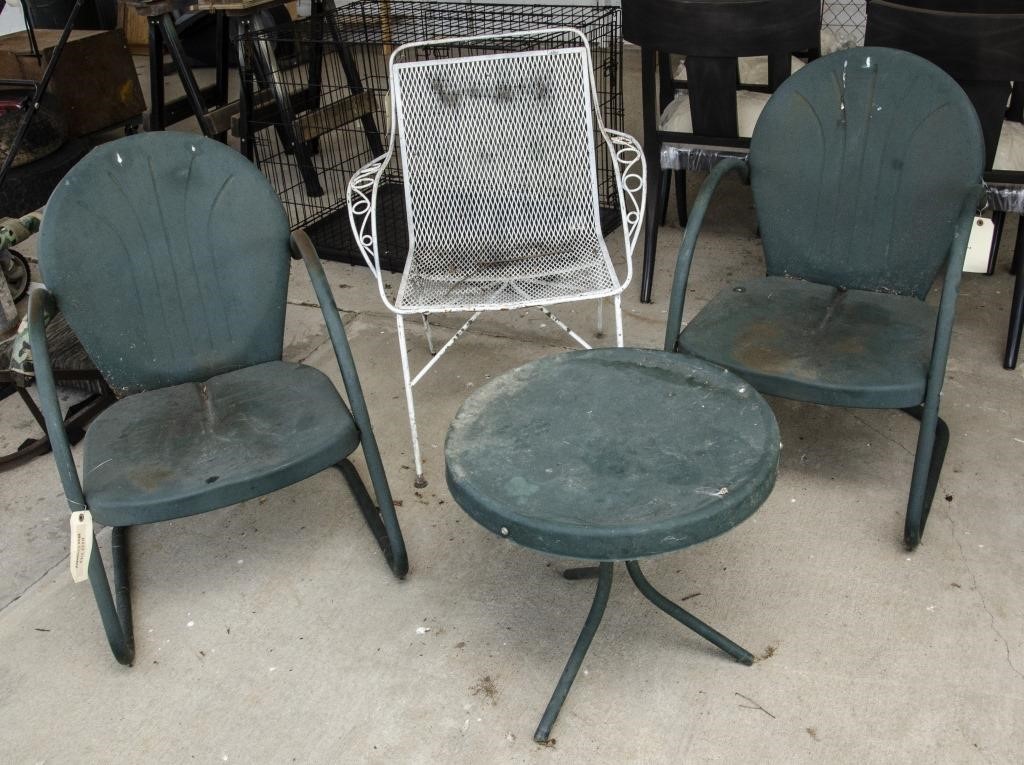 3 Vintage Metal Lawn Chairs Drink Table The K And B Auction