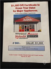 $ 1,000 CERTIFICATE FOR APPLIANCES FROM KRUSE TRUE VALUE New Other Personal Property Personal Property / Household items auction results