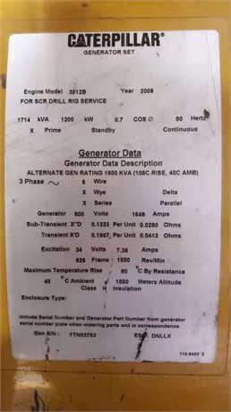 2008 CATERPILLAR 3512B Used Stationary Generators for sale