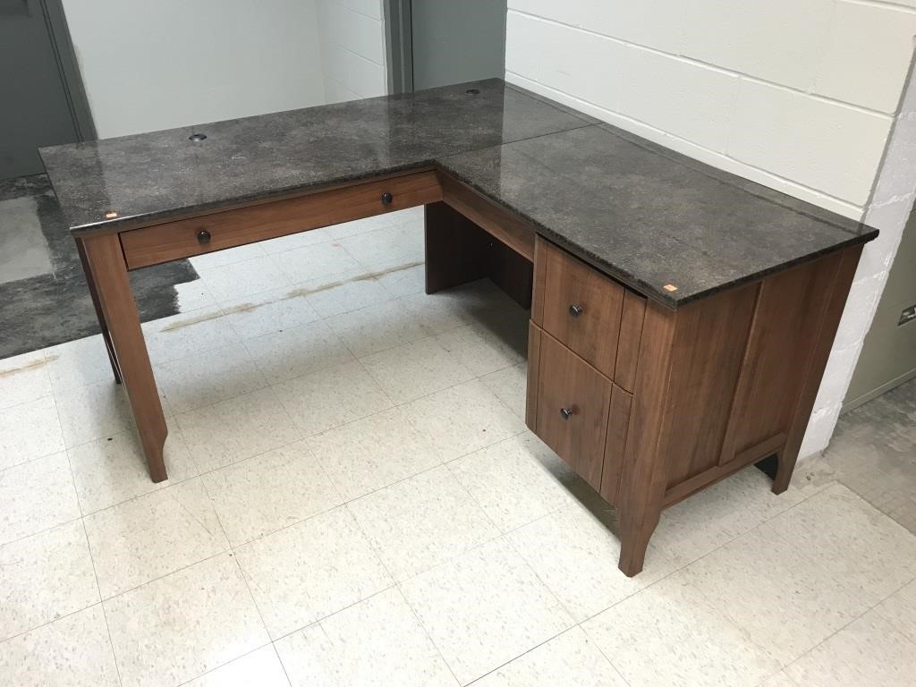Wood L Shaped Desk With Faux Granite Top Christys Of Indiana