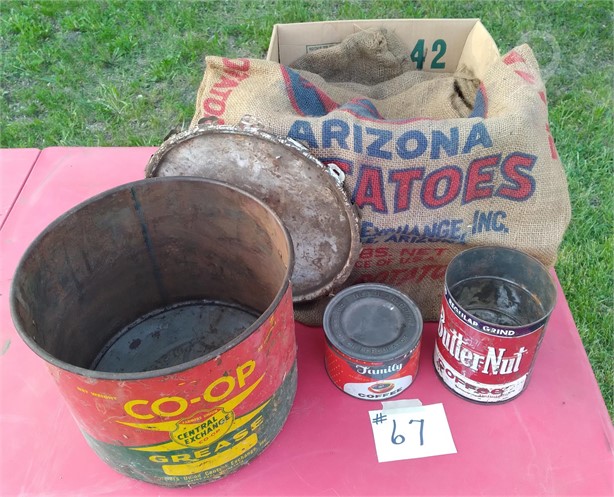 (5) GUNNY SACKS; GREASE CAN; (2) TINS Used Farms Antiques auction results