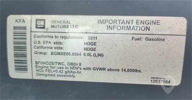 2011 GENERAL MOTORS 6.0L Used Engine Truck / Trailer Components for sale