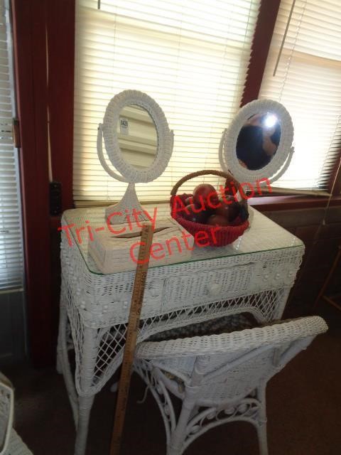 White Wicker Desk Chair Mirror Tri City Auction Center