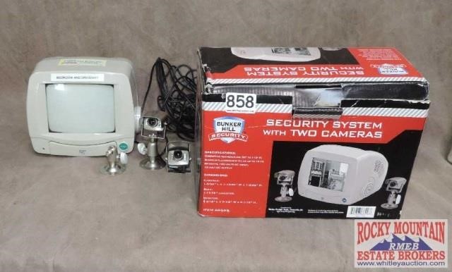 Bunker Hill Security system with 2 cameras, cables | Auctioneers Who