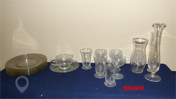 ETCHED GLASSWARE ITEMS Used Other Antiques for sale