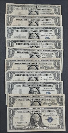 10 SERIES 1957 $1 SILVER CERTIFICATES Used U.S. Currency Coins / Currency auction results
