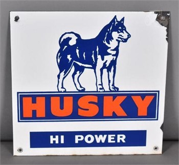 HUSKY HI POWER W/LOGO PORCELAIN PUMP SIGN Signs Collectibles