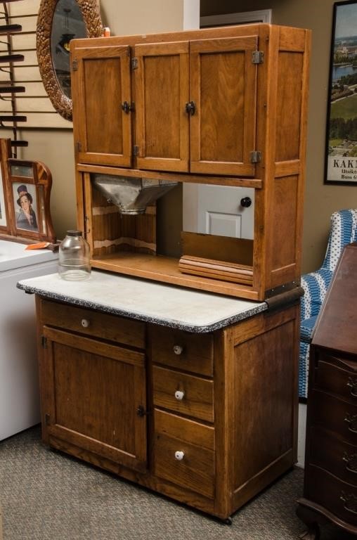 Authentic Hoosier Cabinet With Graniteware The K And B Auction