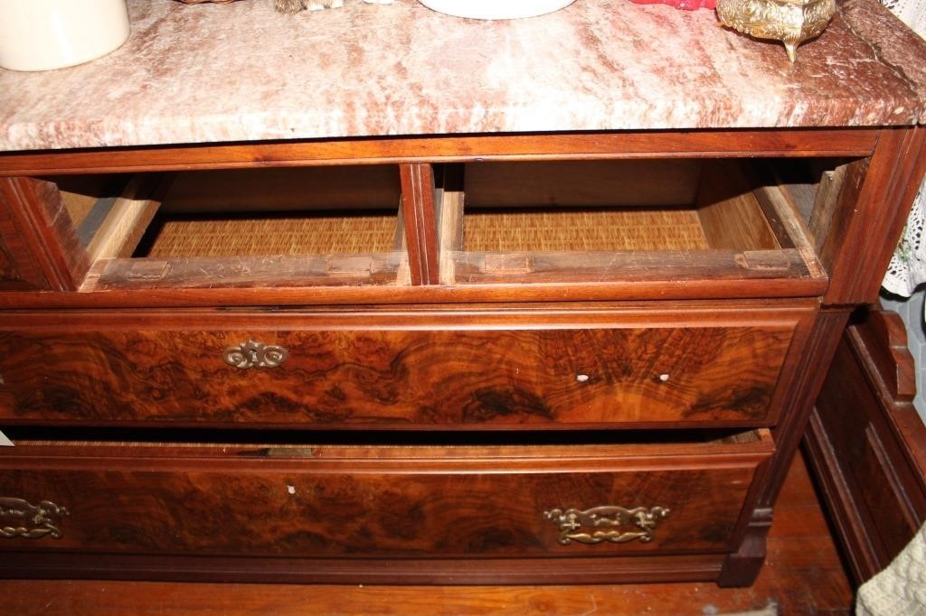 Antique Marble Top Dresser W Mirror 2 Missing Dr Baer