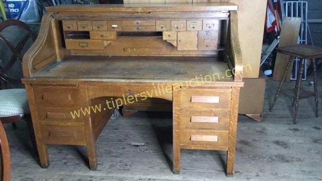 Large Antique Oak Roll Top Desk Original Finish Hibid Auctions