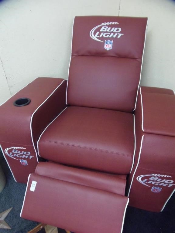 Bud Light Football Recliner W Cooler In Arm Rest Lewis Auctions