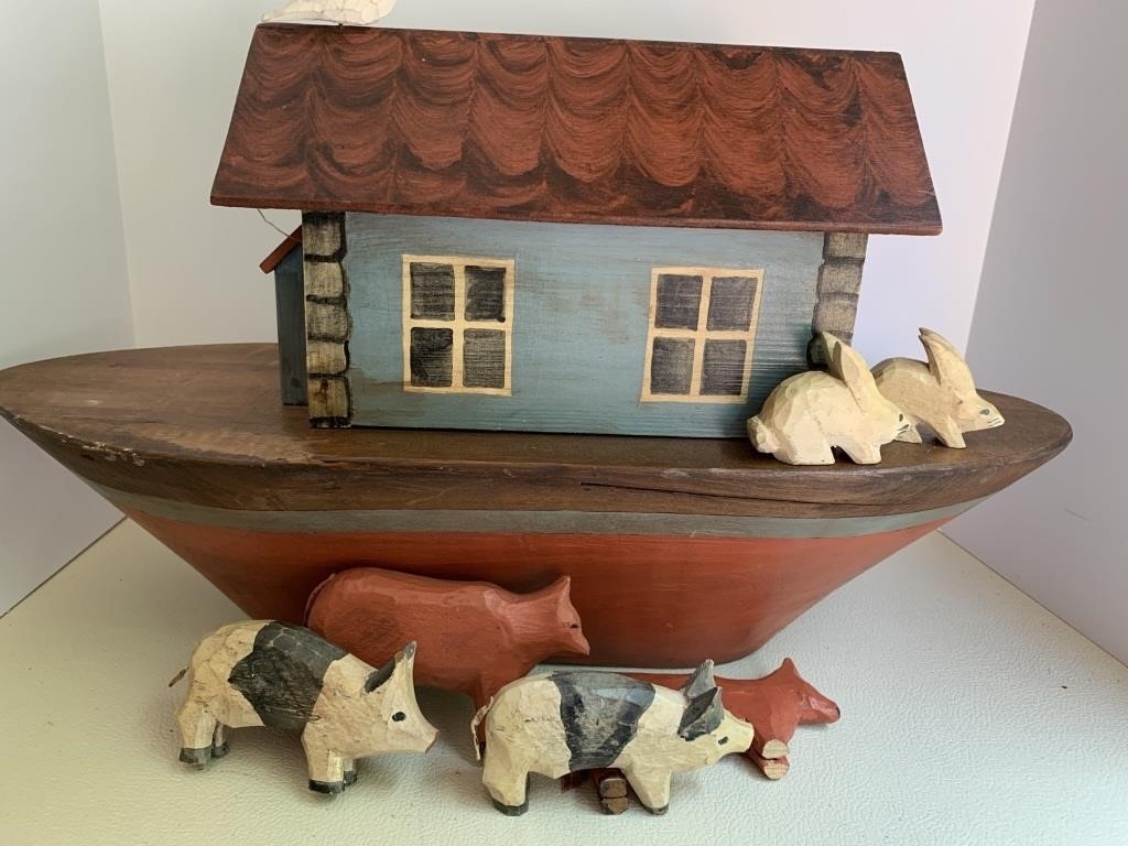 Noah S Ark Hand Painted Solid Wood 14 X 22 X 8 Becks Furniture Antiques