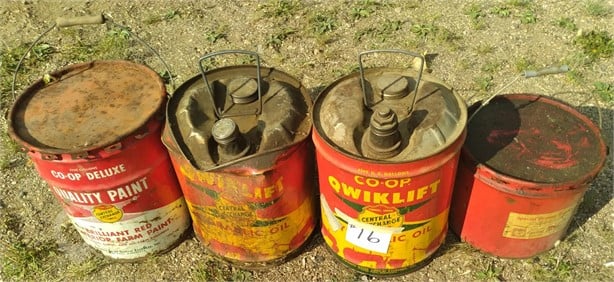 (4) RETRO 5-GAL GAS & OIL CANS Used Gas / Oil Collectibles auction results