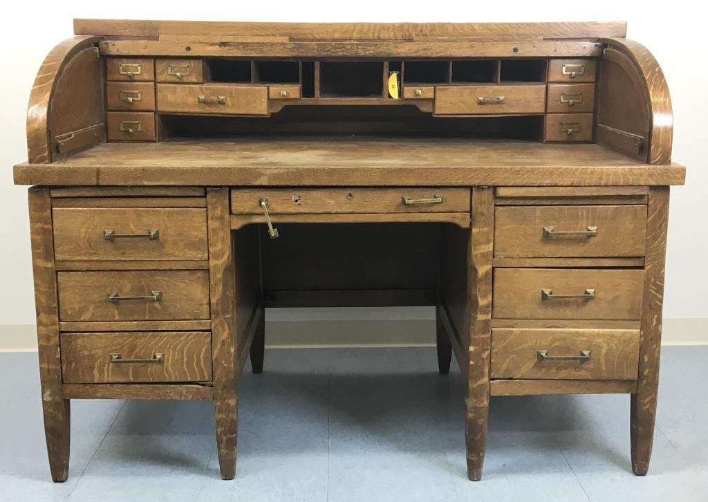 Antique Tiger Oak Roll Top Desk 345 Auction