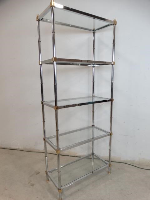 Mid Century Antique Brass And Chrome Etagere Ll Auctions Llc