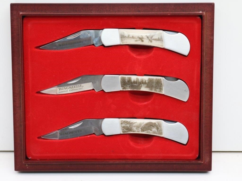 Winchester Faux Scrimshaw Wildlife 3 Knife Set Idaho Auction Barn