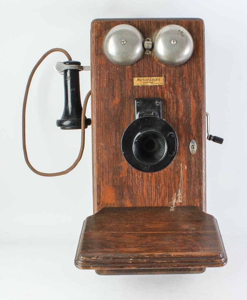 Antique Western Electric Hand Crank Wall Phone Live And Online Auctions On Hibid Com