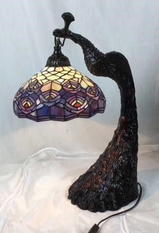 Tiffany Style Stained Glass Peacock Parlor Lamp Chesapeake