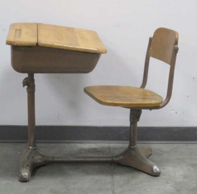 Vintage Wooden School Desk W Attached Chair United Country