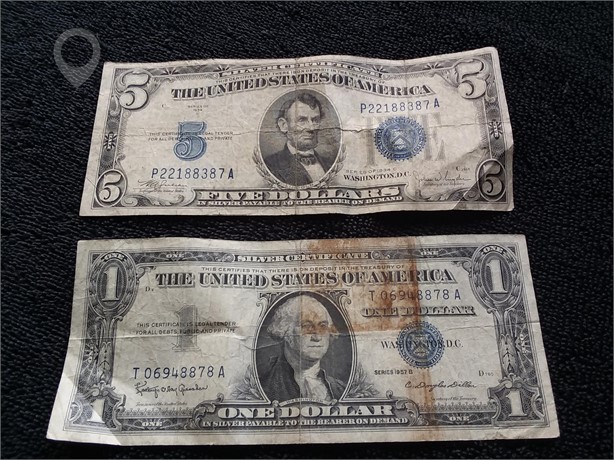 (2) SILVER CERTIFICATES 1934 C $5 & 1957 B $1 Used U.S. Currency Coins / Currency auction results