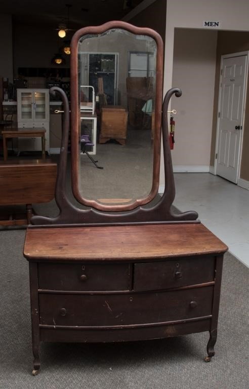 Antique Princess Dresser With Oval Beveled Mirror The K And B