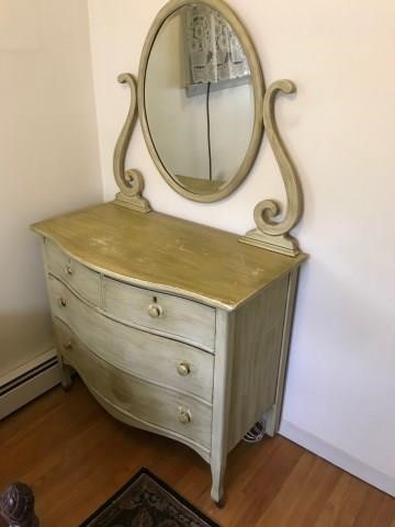 Painted Dresser With Round Mirror Tom Hall Auctions Inc