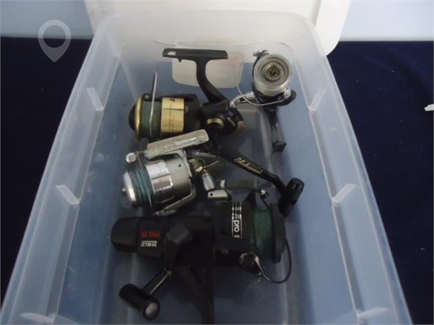 4 FISHING REELS IN TOTE Used Sporting Goods / Outdoor Recreation Personal Property / Household items auction results