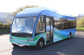 A 2018 Optare Solo full-sized bus.