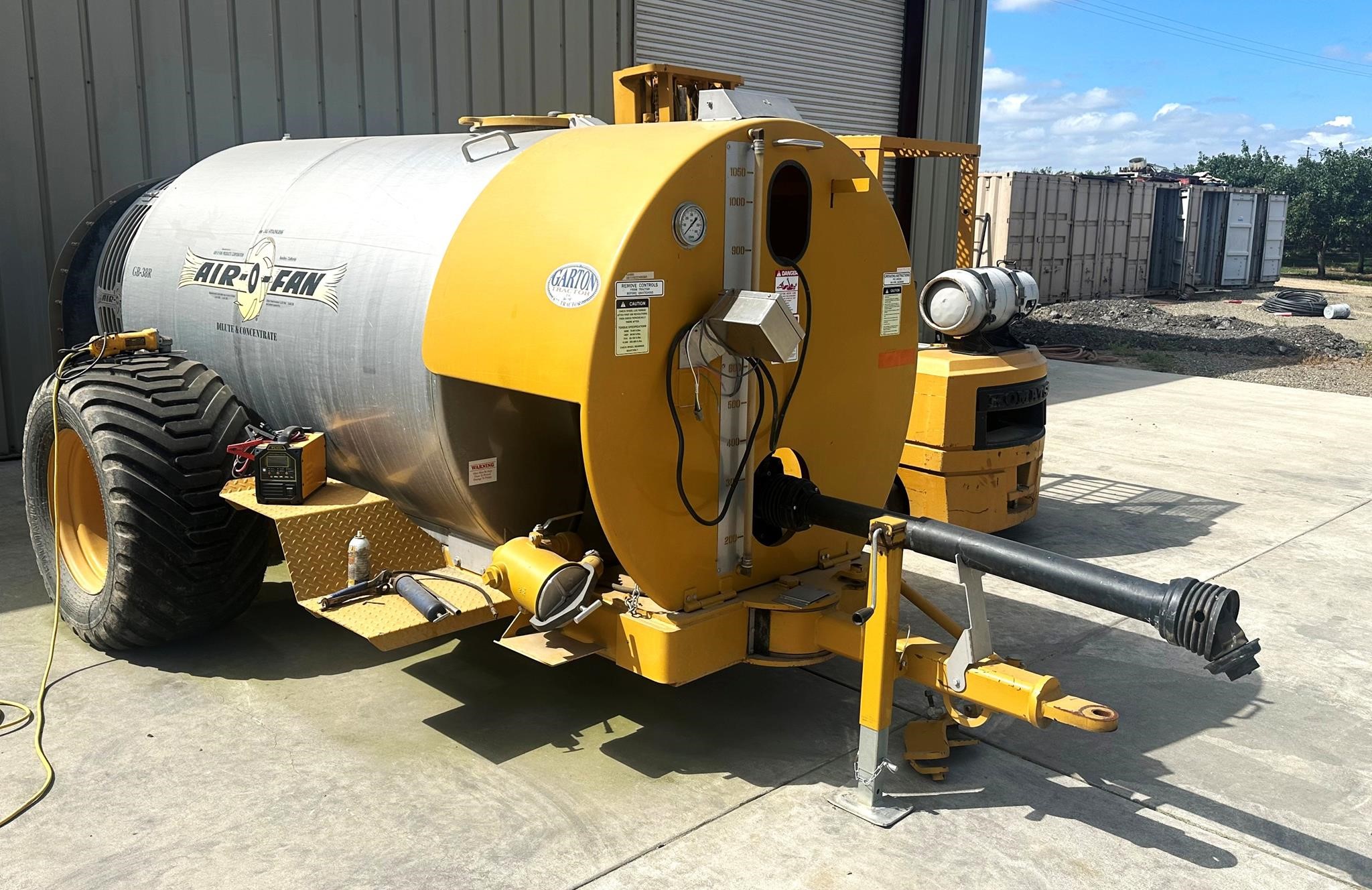 2022 Air-O-Fan GB38R pull-type orchard sprayer parked outdoors.