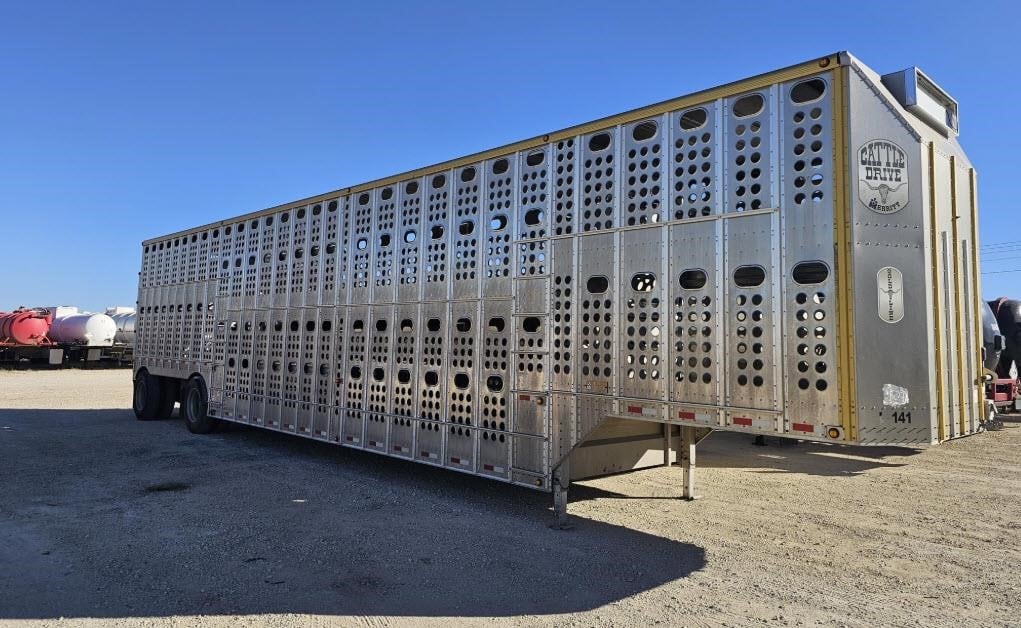 A 2017 Merritt 53-ft by 102-in livestock trailer parked outdoors.