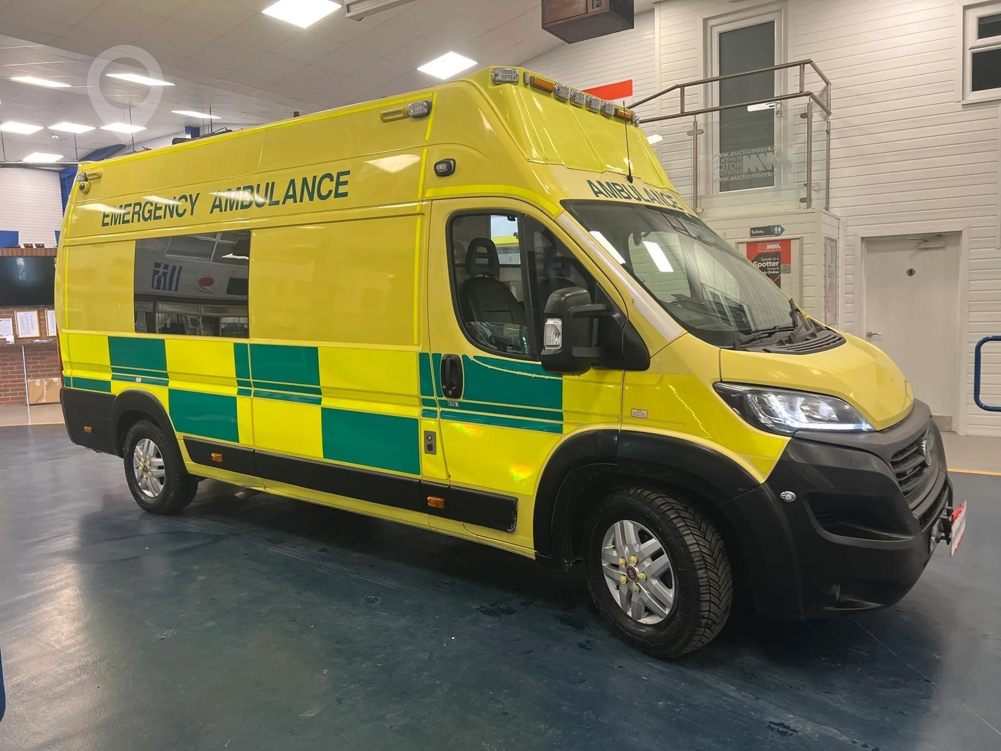 2020 Fiat Ducato ambulance parked inside a shed.