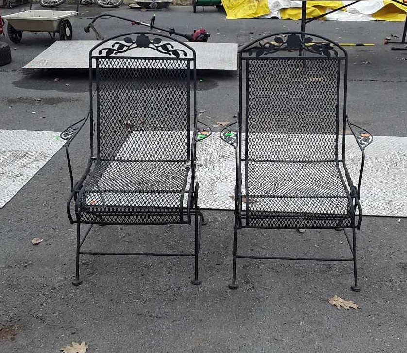 Two Wrought Iron Patio Spring Rocker Chairs Hash Auctions